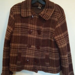Wool brown plaided short jacket